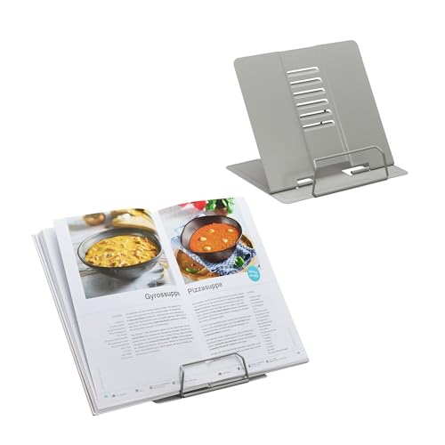 Relaxdays Buchständer, 2er Set, Leseständer 6-Fach höhenverstellbar, Kochbuchhalter mit Klemme, Küche, Stahl, grau von Relaxdays