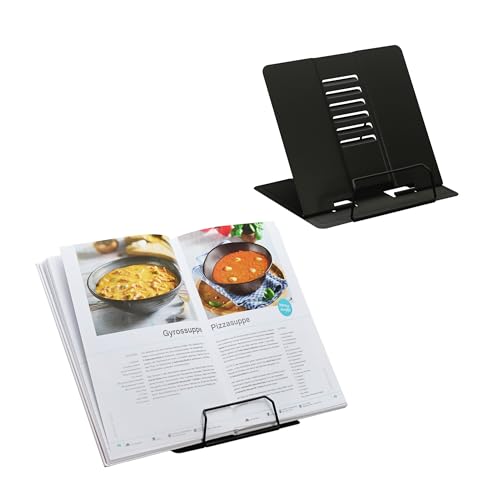 Relaxdays Buchständer, 2er Set, Leseständer 6-Fach höhenverstellbar, Kochbuchhalter mit Klemme, Küche, Stahl, schwarz von Relaxdays