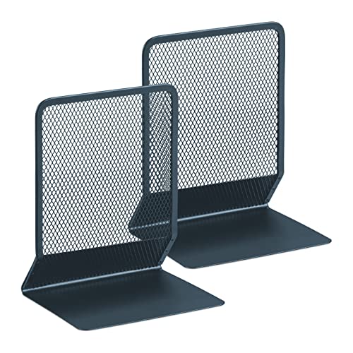 Relaxdays Buchstütze 2er Set, HBT: 17x13,5x10,5 cm, modernes Mesh-Design, Bücher & Ordner, Buchhalter Metall, anthrazit von Relaxdays