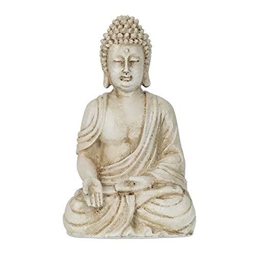 Relaxdays Buddha Figur, wetterfest, frostsicher, Gartenstatue groß, Outdoor, Zen Dekofigur HxBxT: 40x23x16 cm, Cremeweiß von Relaxdays