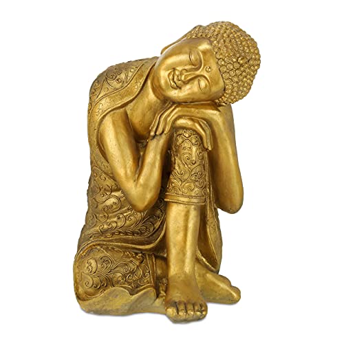 Relaxdays Buddha Figur Garten, wetterfest & frostsicher, XL Gartenbuddha ruhend, Gartenfigur, HBT: 61 x 40 x 37 cm, Gold von Relaxdays