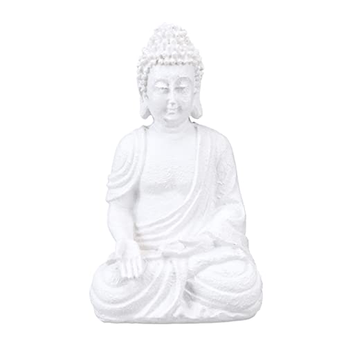 Relaxdays Buddha Figur sitzend, 17,5 cm hoch, Garten Dekofigur, wetterfest & frostsicher, Dekoskulptur Wohnzimmer, weiß von Relaxdays