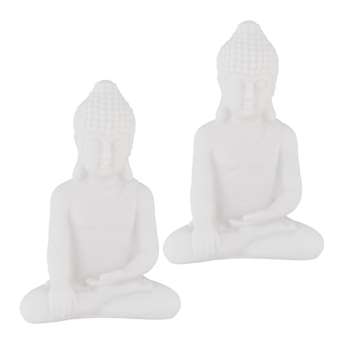 Relaxdays Buddha Figur sitzend, 17 cm hoch, Garten-Dekofigur, wetterfest & frostsicher, Dekoskulptur Wohnzimmer, weiß von Relaxdays