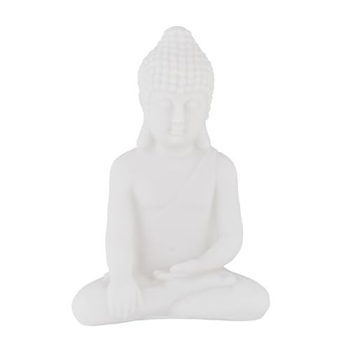 Relaxdays Buddha Figur sitzend, 17 cm hoch, Garten-Dekofigur, wetterfest & frostsicher, Dekoskulptur Wohnzimmer, weiß von Relaxdays