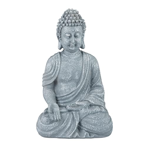 Relaxdays Buddha Figur sitzend, 30 cm, Gartenfigur, Dekofigur Wohnzimmer, Polyresin, wetterfest, frostsicher, hellgrau von Relaxdays