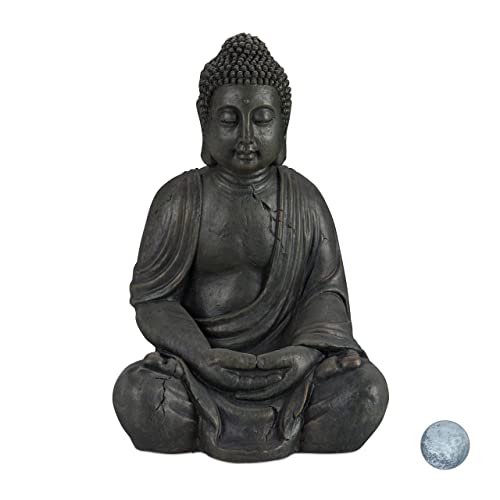 Relaxdays Buddha Figur sitzend, XL 70 cm, Gartenfigur, Dekofigur Wohnzimmer, wetterfest & frostsicher, dunkelgrau von Relaxdays