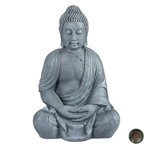 Relaxdays Buddha Figur sitzend, XL 70 cm, Gartenfigur, Dekofigur Wohnzimmer, wetterfest & frostsicher, hellgrau Relaxdays Buddha Figur sitzend, XL 70 cm, Gartenfigur, Dekofigur Wohnzimmer, wetterfest & frostsicher, hellgrau von Relaxdays