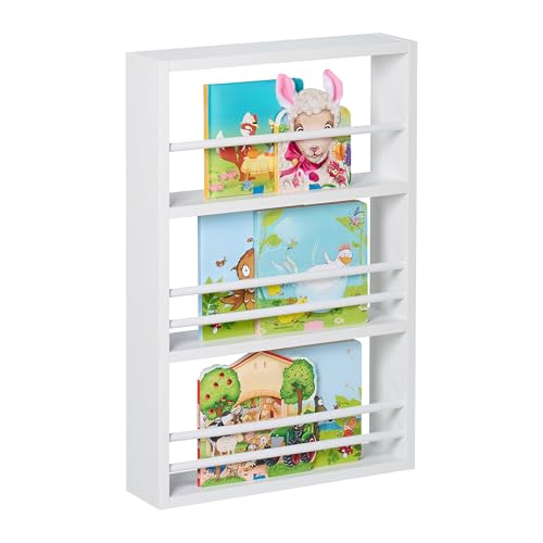 Relaxdays Bücherregal, 3 Fächer, Kinderbücherregal Wand, HxBxT: 60 x 40 x 10 cm, Wandregal Kinder, hängendes Regal, weiß Relaxdays Bücherregal, 3 Fächer, Kinderbücherregal Wand, HxBxT: 60 x 40 x 10 cm, Wandregal Kinder, hängendes Regal, weiß von Relaxdays