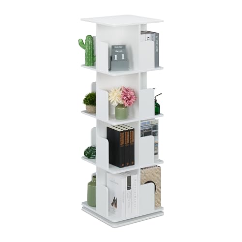 Relaxdays Weißes Bücherregal, 360 Grad drehbar, 4 Ebenen, Bücher, CDs, Deko, HBT: 125,5x39x39 cm, Wohnzimmer Drehregal, Weiß Relaxdays Weißes Bücherregal, 360 Grad drehbar, 4 Ebenen, Bücher, CDs, Deko, HBT: 125,5x39x39 cm, Wohnzimmer Drehregal, Weiß von Relaxdays