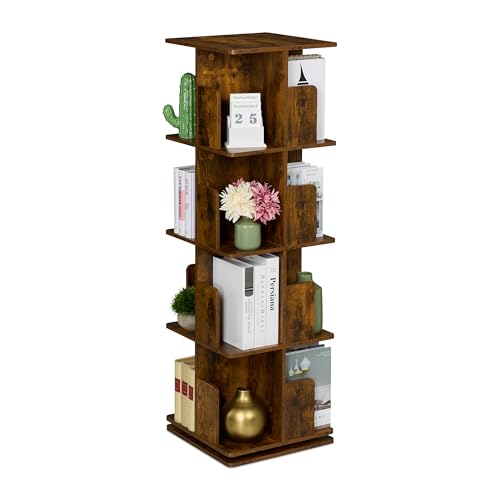 Relaxdays Bücherregal, 360 Grad drehbar, 4 Ebenen, Industrial Design, HxBxT: 125,5x39x39 cm, Wohnzimmer Drehregal, braun Relaxdays Bücherregal, 360 Grad drehbar, 4 Ebenen, Industrial Design, HxBxT: 125,5x39x39 cm, Wohnzimmer Drehregal, braun von Relaxdays