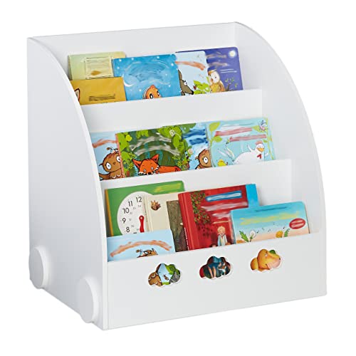 Relaxdays Bücherregal Kinder, HBT: 60 x 58 x 45 cm, Kinderbücherregal mit Wolkenmotiv, 3 Fächer, MDF, Kinderregal, weiß von Relaxdays