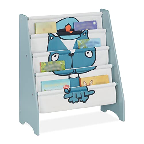 Relaxdays Bücherregal Kinder, HBT: 71 x 61,5 x 30 cm, Kinderbücherregal mit Hundemotiv, 4 Fächer, MDF & Stoff, blau/weiß von Relaxdays