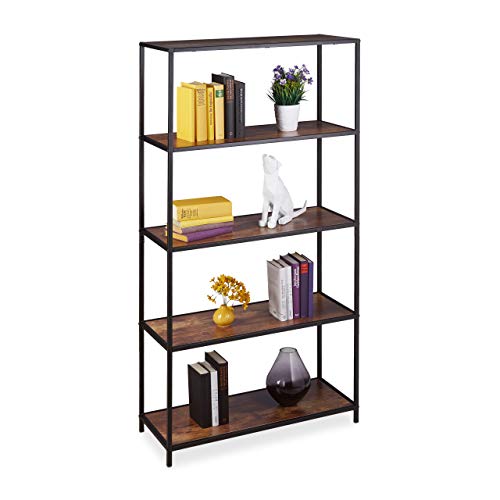 Relaxdays Bücherregal Vintage 5 Ablagen, industrial, Büro, Wohnzimmer, Standregal in HBT 150x77x33 cm, Holzoptik/schwarz Relaxdays Bücherregal Vintage 5 Ablagen, industrial, Büro, Wohnzimmer, Standregal in HBT 150x77x33 cm, Holzoptik/schwarz von Relaxdays