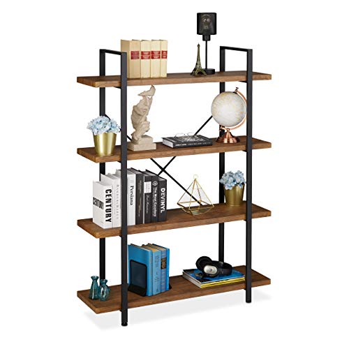 Relaxdays Bücherregal mit 4 Ebenen, Industrial Design, HBT: 140 x 105 x 33,5 cm, MDF & Metall, Raumteiler Regal, braun von Relaxdays