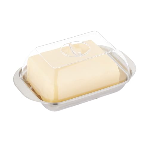 Relaxdays Butterdose, mit Deckel, Edelstahl & Kunststoff, 250 g Butter, 5,5x18x11 cm, Butterschale, Silber/transparent von Relaxdays