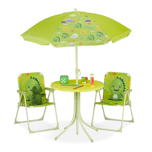 Relaxdays Camping Kindersitzgruppe, Monster Motiv, Kindersitzgarnitur mit Schirm, Klappstühlen & Tisch, Garten, grün Relaxdays Camping Kindersitzgruppe, Monster Motiv, Kindersitzgarnitur mit Schirm, Klappstühlen & Tisch, Garten, grün von Relaxdays