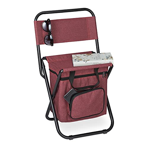 Relaxdays Campinghocker mit Tasche, faltbar, mit Lehne, Camping, Garten, tragbarer Klapphocker, HBT 60x35x35 cm, rot von Relaxdays