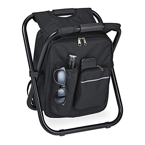 Relaxdays Campinghocker mit Tasche, klappbar, tragbar, leicht, stabil, HBT 42x35x29 cm, Sitzrucksack, Polyester, schwarz von Relaxdays