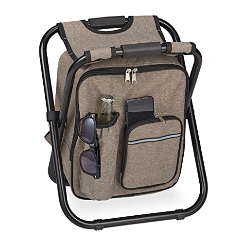 Relaxdays Campinghocker mit Tasche, klappbar, tragbar, leicht & stabil, HBT: 42x35x29 cm, Sitzrucksack, Polyester, beige von Relaxdays