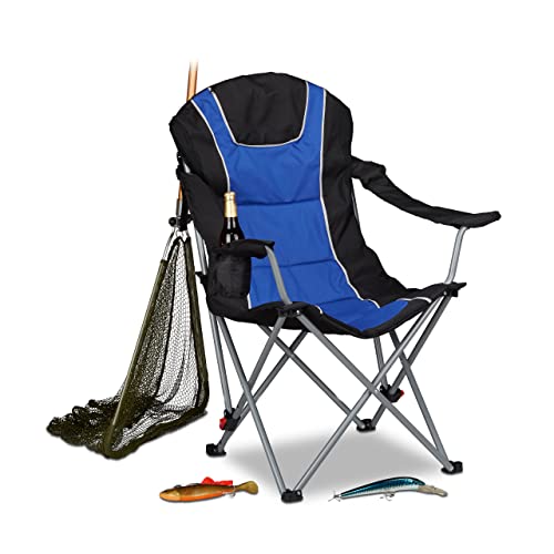Relaxdays Campingstuhl faltbar, gepolsterte Lehne verstellbar, Anglerstuhl klappbar, HxBxT: 108x90x72 cm, blau-schwarz von Relaxdays