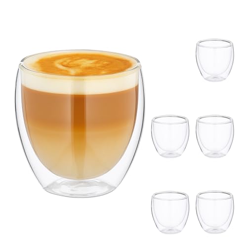 Relaxdays Cappuccino Gläser 6er Set, doppelwandig, Borosilikatglas, 250 ml, spülmaschinenfest, Kaffeegläser, transparent Relaxdays Cappuccino Gläser 6er Set, doppelwandig, Borosilikatglas, 250 ml, spülmaschinenfest, Kaffeegläser, transparent von Relaxdays