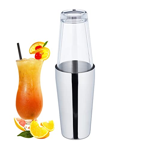 Relaxdays Cocktail Shaker Boston, 2-teiliger Cocktailmixer, 400 & 600 ml, Edelstahl & Glas, Profi, silber/transparent, 28.5 x 8.7 x 8.7 cm von Relaxdays