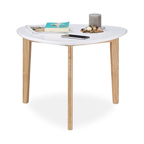 Relaxdays Couchtisch, Nierentisch, Tischbeine aus Eichen-Holz, weiße Tischplatte, modernes Retro-Design, 50er Jahre, weiß / natur von Relaxdays