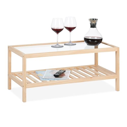 Relaxdays Couchtisch, Wohnzimmertisch mit Glasplatte, Holz, HBT 35 x 80 x 40 cm, rechteckiger Sofatisch, 2 Etagen, Natur Relaxdays Couchtisch, Wohnzimmertisch mit Glasplatte, Holz, HBT 35 x 80 x 40 cm, rechteckiger Sofatisch, 2 Etagen, Natur von Relaxdays