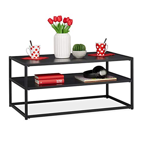 Relaxdays Couchtisch, eckig & niedrig, mit Ablage, MDF & Metall, moderner Wohnzimmertisch, HBT 42 x 90 x 50 cm, schwarz von Relaxdays