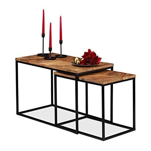 Relaxdays Couchtisch 2er Set, Mangoholz Platte, rechteckig, Eisen Gestell, H x B x T: 50 x 77 x 43,5 cm, Natur/schwarz Relaxdays Couchtisch 2er Set, Mangoholz Platte, rechteckig, Eisen Gestell, H x B x T: 50 x 77 x 43,5 cm, Natur/schwarz von Relaxdays