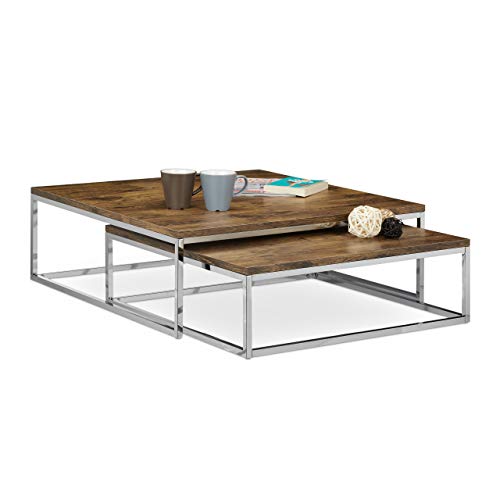 Relaxdays Couchtisch Holz FLAT 2er Set natur HBT 27 x 80 x 80 cm großer Wohnzimmertisch passt ineinander als Satztisch flacher Beistelltisch mit Chrom-Metall für Stube als Sofatisch, dunkel-braun Relaxdays Couchtisch Holz FLAT 2er Set natur HBT 27 x 80 x 80 cm großer Wohnzimmertisch passt ineinander als Satztisch flacher Beistelltisch mit Chrom-Metall für Stube als Sofatisch, dunkel-braun von Relaxdays