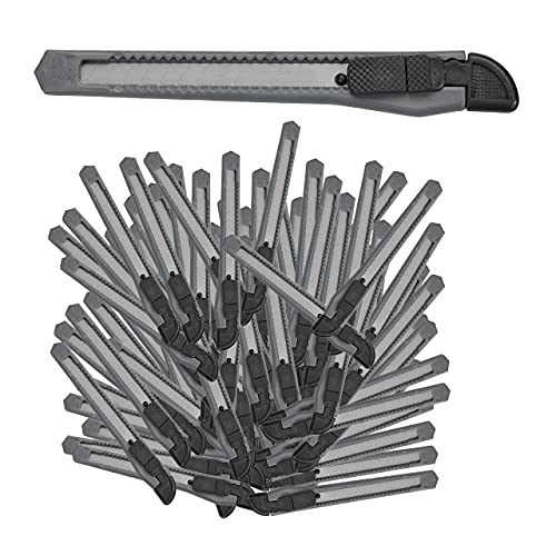 Relaxdays Cuttermesser 100er Set, sicheres Einrasten, 9mm Abbrechklingen, Messer für Kartons & Tapete, zum Basteln, grau von Relaxdays