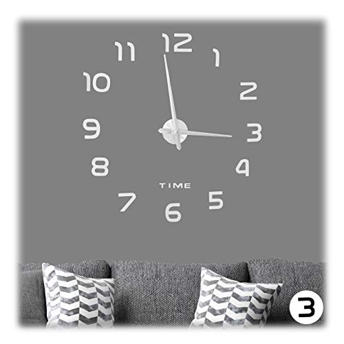 Relaxdays DIY Wanduhr, 3D-Zahlen, Uhr Wandtattoo zum Aufkleben, einfache Installation, Größe variabel, modern, silber von Relaxdays