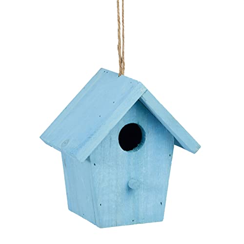 Relaxdays Deko Vogelhaus bunt, aus Holz, Kleines Vogelhäuschen, Frühlingsdeko zum Aufhängen, HBT: ca. 16 x 15 x 11 cm, blau von Relaxdays