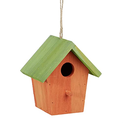 Relaxdays Deko Vogelhaus bunt, aus Holz, Kleines Vogelhäuschen, Frühlingsdeko zum Aufhängen, HBT: ca. 16 x 15 x 11 cm, orange / grün von Relaxdays