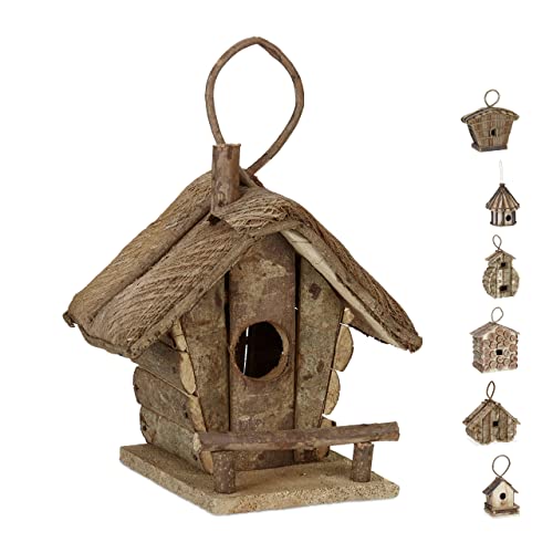 Relaxdays Deko Vogelhaus zum Aufhängen, unbehandeltes Holz, Balkon, Garten, Nistkasten HBT: 28,5 x 20,5 x 17,5 cm, Natur von Relaxdays