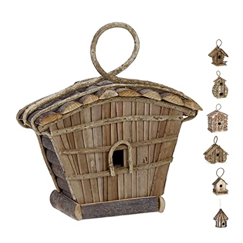 Relaxdays Deko Vogelhaus zum Aufhängen, unbehandeltes Holz, Balkon, Garten, Nistkasten HxBxT: 29 x 27 x 11 cm, Natur von Relaxdays