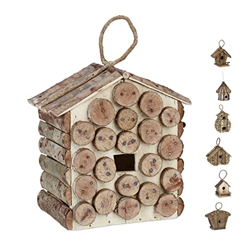 Relaxdays Deko Vogelhaus zum Aufhängen, unbehandeltes Holz, Balkon, Garten, Nistkasten HxBxT: 34 x 23,5 x 16 cm, Natur von Relaxdays