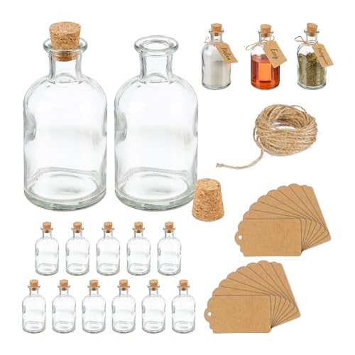 Relaxdays Dekogläser 16er Set, Glasflaschen mit Korken, 125 ml, Gewürzgläser zum Befüllen mit Deko, transparent/Natur von Relaxdays