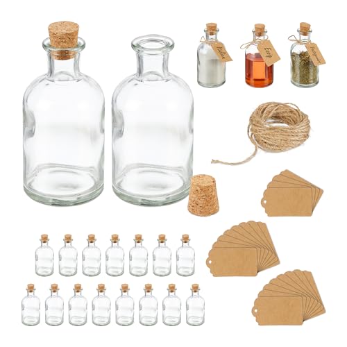 Relaxdays Dekogläser 20er Set, Glasflaschen mit Korken, 125 ml, Gewürzgläser zum Befüllen mit Deko, transparent/Natur von Relaxdays