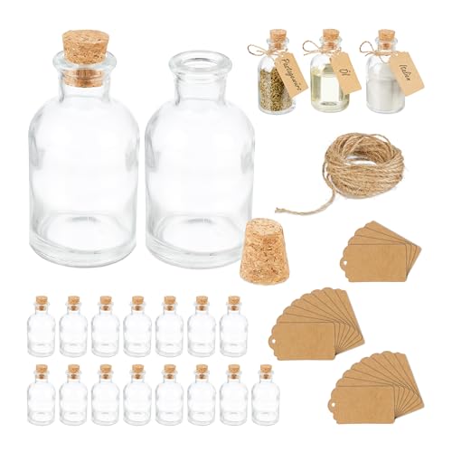 Relaxdays Dekogläser 20er Set, Glasflaschen mit Korken, 60 ml, zum Befüllen mit Deko, Gewürzgläser, transparent/Natur von Relaxdays