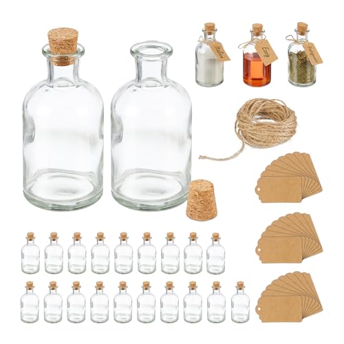 Relaxdays Dekogläser 24er Set, Glasflaschen mit Korken, 125 ml, Gewürzgläser zum Befüllen mit Deko, transparent/Natur von Relaxdays