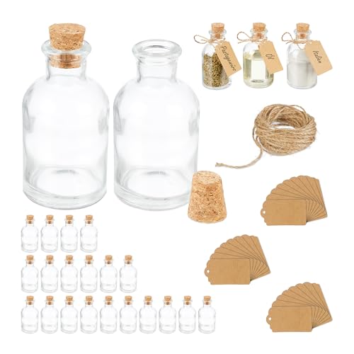 Relaxdays Dekogläser 25er Set, Glasflaschen mit Korken, 60 ml, zum Befüllen mit Deko, Gewürzgläser, transparent/Natur von Relaxdays