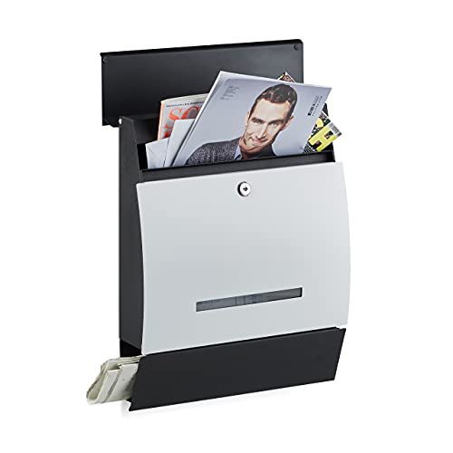 Relaxdays Design Briefkasten mit Zeitungsfach, Pulverbeschichtet, HxBxT: 45 x 35 x 11 cm, Wandbriefkasten, schwarz-weiß von Relaxdays