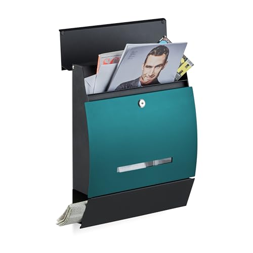 Relaxdays Design Briefkasten mit Zeitungsfach, Pulverbeschichtet, HxBxT: 45 x 35 x 11 cm, Wandbriefkasten, schwarz-grün von Relaxdays