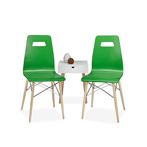 Relaxdays Design Stuhl 2-er Set ARVID, Holz, Esszimmer-Stuhl, modern, HxBxT: 92 x 43 x 40 cm, Retro, grün von Relaxdays