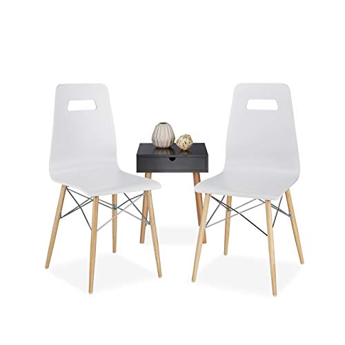 Relaxdays Design Stuhl 2-er Set ARVID, Holz, Esszimmer-Stuhl, modern, HxBxT: 92 x 43 x 40 cm, Retro, weiß von Relaxdays