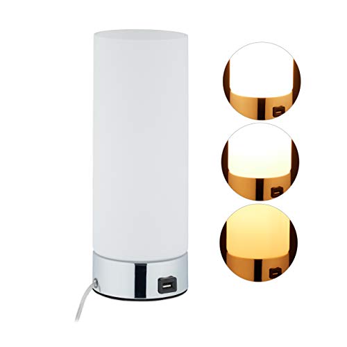 Relaxdays Dimmbare Nachttischlampe, Runde Tischlampe mit Ladefunktion, USB, Touchfunktion, Nachtlicht HxD 29x11 cm, weiß Relaxdays Dimmbare Nachttischlampe, Runde Tischlampe mit Ladefunktion, USB, Touchfunktion, Nachtlicht HxD 29x11 cm, weiß von Relaxdays