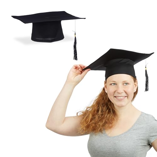 Relaxdays Doktorhut, 2er Set, Absolventenhut mit Quaste, für Abitur, Bachelor-& Masterabschluss, Abschlusshut, schwarz von Relaxdays