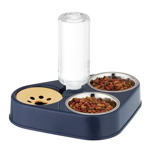 Relaxdays Doppelnapf mit Wasserspender, Katzen & kleine Hunde, 500 ml Flasche, 120 ml Edelstahl Katzennapf, blau/Silber Relaxdays Doppelnapf mit Wasserspender, Katzen & kleine Hunde, 500 ml Flasche, 120 ml Edelstahl Katzennapf, blau/Silber von Relaxdays